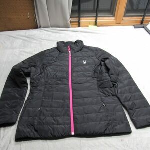 Spyder Down Jacket Womens Large Black Insulated Light Pink Zip Quilted Puffer